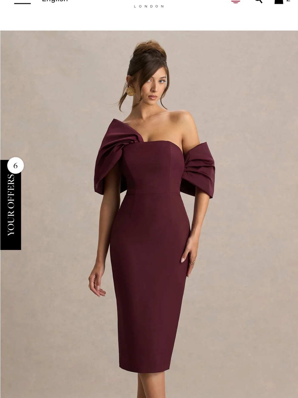 One-Shoulder Midi Dress in Plum with Dramatic Sleeve
